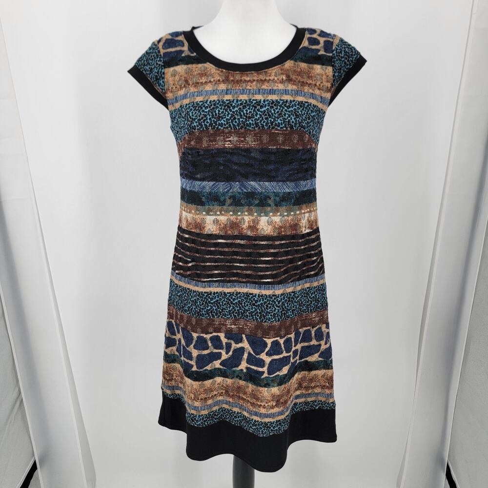 Chris McLaughlin Dress Womens 4 Mixed Media Animal Print Cap Sleeve Lined